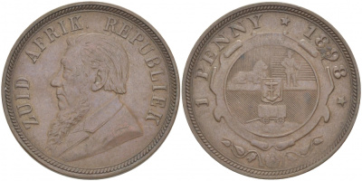 Южно-Африканская Республика, Трансвааль 1 пенни 1898 Пауль Крюгер KM 2 медь 180-914