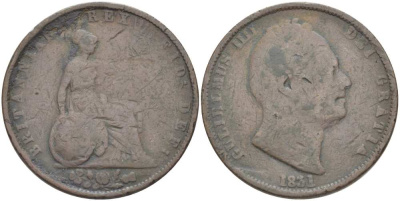 Великобритания 1/2 пенни 1831 Вильгельм IV (1830-1837) KM 706, Spink 3847 медь 1518-1342