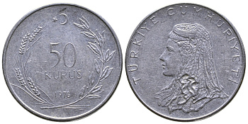 Турция 50 курушей 1976 Анатолийская невеста KM 899 нержавеющая сталь 59-1042