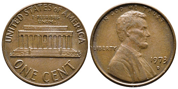 США 1 ЦЕНТ 1973 D, ЛИНКОЛЬН KM 201 медь цинк 4364-843