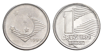 Бразилия 1 крузейро 1990 KM 617 нержавеющая сталь UNC 4644-521
