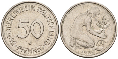 ФРГ 50 пфеннигов 1980 J KM 109, J. 384 медно-никель 4177-426