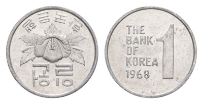 Южная Корея 1 вона 1968 KM 4a алюминий UNC 35-748