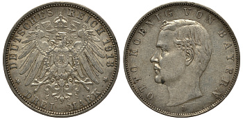 Бавария 3 марки 1913 Отто (1886-1913) Weege 45, J. 47, KM 515 серебро 3711-2123