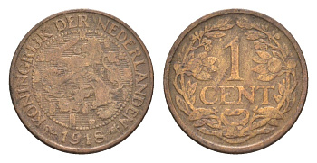 Нидерланды 1 цент 1918 Вильгельмина (1890-1948) KM 152 бронза 75-539