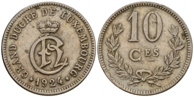 Люксембург 10 сантимов 1924 Шарлотта (1918-1964) KM 34 медно-никель 4577-134