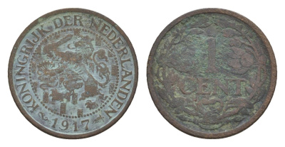 Нидерланды 1 цент 1917 Вильгельмина (1890-1948) KM 152 бронза 75-164