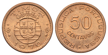 Португальский Тимор 50 сентаво 1970 год-тип KM 18 бронза UNC 4659-166