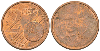 Франция 2 евроцента 2016 KM 1283 сталь плакированная медью 4580-333