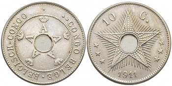 Бельгийское Конго 10 сантимов 1911 Альберт I (1909-1934) KM 18 медно-никель 3856-122