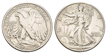 США 1/2 доллара (50 центов) 1945 D KM 142 серебро 3711-234