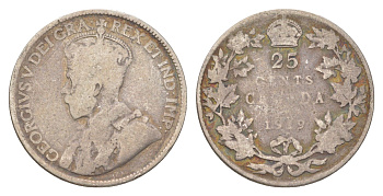 Канада 25 центов 1919 Георг V (1910-1936) KM 24 или 24a серебро 4622-756