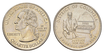 США 25 центов (квотер, 1/4 доллара) 2009 P, Квотер штата Округа Колумбия KM 445 медь плакированный медно-никелем UNC 4629-214