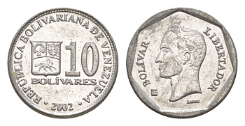 Венесуэла 10 боливаров 2002 Симон Боливар Y 80a цинк алюминий 4580-946