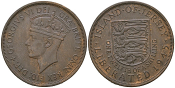 Джерси 1/12 шиллинга 1945 Георг VI (1936-1952) KM 18 бронза aUNC 4619-646