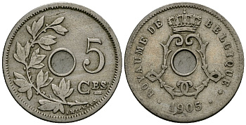 Бельгия 5 сантимов 1905 Belgique KM 54 медно-никель 4173-367