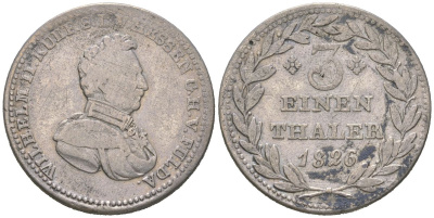 Гессен-Кассель 1/3 талера 1826 KM 578, AKS 21 серебро 4616-826