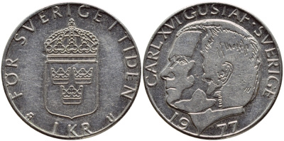 Швеция 1 крона 1977 Карл XVI Густав (1973- ) KM 852 медь плакированная медно-никелем 4397-816