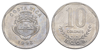 Коста-Рика 10 колонов 1992 KM 215.1 нержавеющая сталь 4635-1254