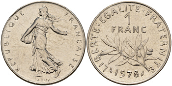 Франция 1 франк 1978 сеятель KM 925.1 никель    4153-446