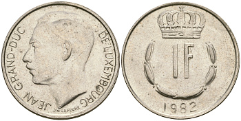Люксембург 1 франк 1982 Великий герцог Жан (1964-1999) KM 55 медно-никель 4364-3537