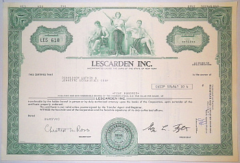 США, Lescarden Inc. 500 акций 1983 бумага 8805-73-1