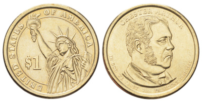 США 1 доллар 2012 Президент США - Честер Алан Артур (1881–1885) KM 524 медь с марганцево-латунным покрытием UNC 4699-926
