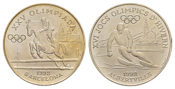 Испания медаль "Олимпийские игры 1992 года в Альбервиле и Барселоне" 1992 диаметр 25 мм, вес 5,2 гр медно-никель UNC 4653-243