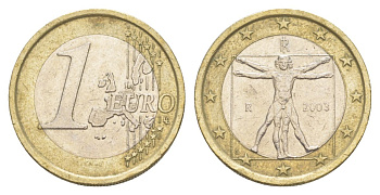 Италия 1 евро 2003 Витрувианский человек KM 216 биметалл 4629-427