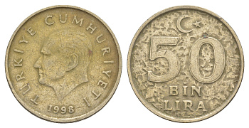 Турция 50000 лир 1998 Кемаль Ататюрк KM 1056 медь цинк никель 4648-924