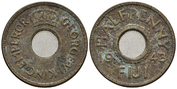 Фиджи 1/2 пенни 1943 Георг VI (1937-1952) KM 14a латунь 4610-734