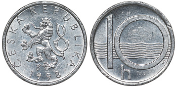 Чехия 10 геллеров 1998 KM 6 алюминий 4124-611