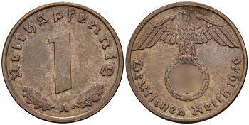 Германия 1 рейхспфенниг 1940 A KM 89, J. 361 бронза 4147-1227