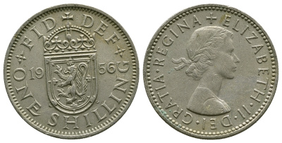 Великобритания 1 шиллинг 1956 Елизавета II (1952-2022), Шотландский герб KM 905, Spink 4148 медно-никель 4384-621