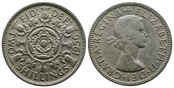 Великобритания 2 шиллинга (флорин) 1956 Елизавета II (1952-2022) KM 906, Spink 4146 медно-никель 4607-933