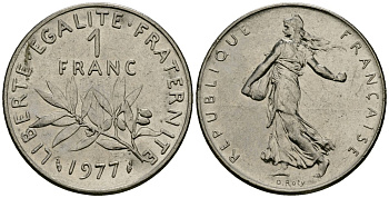 Франция 1 франк 1977 сеятель KM 925 никель 4135-854
