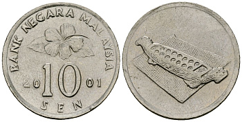 Малайзия 10 сенов 2001 цветок KM 51 медно-никель 4173-969