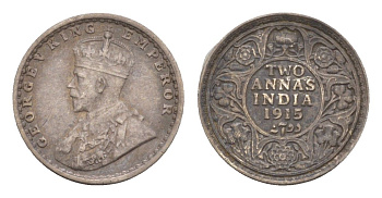 Британская Индия 2 анны 1915 Георг V (1910-1936) KM 515 серебро    1530-421
