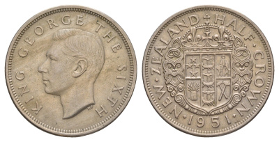 Новая Зеландия 1/2 кроны 1951 Георг VI (1936-1952) KM 19 медно-никель 4645-633