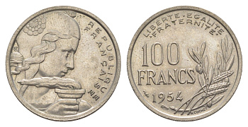 Франция 100 франков 1954 KM 919 медно-никель 4629-1017