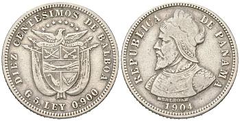 Панама 10 сентесимо 1904 KM 3 серебро 110-1116