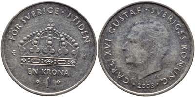 Швеция 1 крона 2003 Карл XVI Густав (1973- ) KM 894 медно-никель 4179-1213