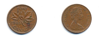 Канада 1 цент 1965 Елизавета II (1952-2022), кленовый лист KM 59.1 бронза 4379-815