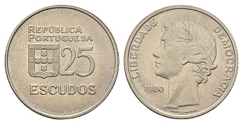 Португалия 25 эскудо 1980 KM 607a медно-никель UNC 4678-754