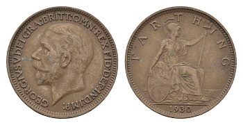 Великобритания 1 фартинг 1930 Георг V (1910-1936) KM 825, Spink 4061 бронза 4664-269