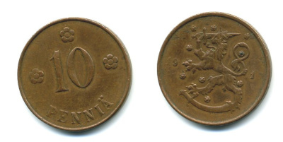 Финляндия 10 пенни 1919 KM 24 медь 41-243