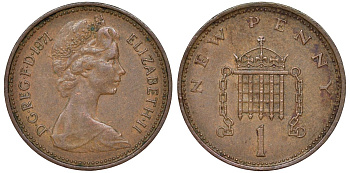Великобритания 1 пенни 1971 Елизавета II (1952-2022) KM 915, Spink 4237 (B1) бронза 51-2347