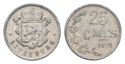 Люксембург 25 сантимов 1970 Герцог Жан (1964-1999) KM 45a алюминий 4702-214