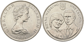Гибралтар 1 крона 1981 Свадьба Принца Чарльза и Леди Дианы KM 14 медно-никель UNC 1066-3-46