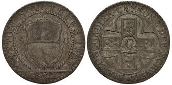 Швейцария, кантон Золотурн 1 батцен = 10 раппенов 1826  KM 79 серебро    1515-2044